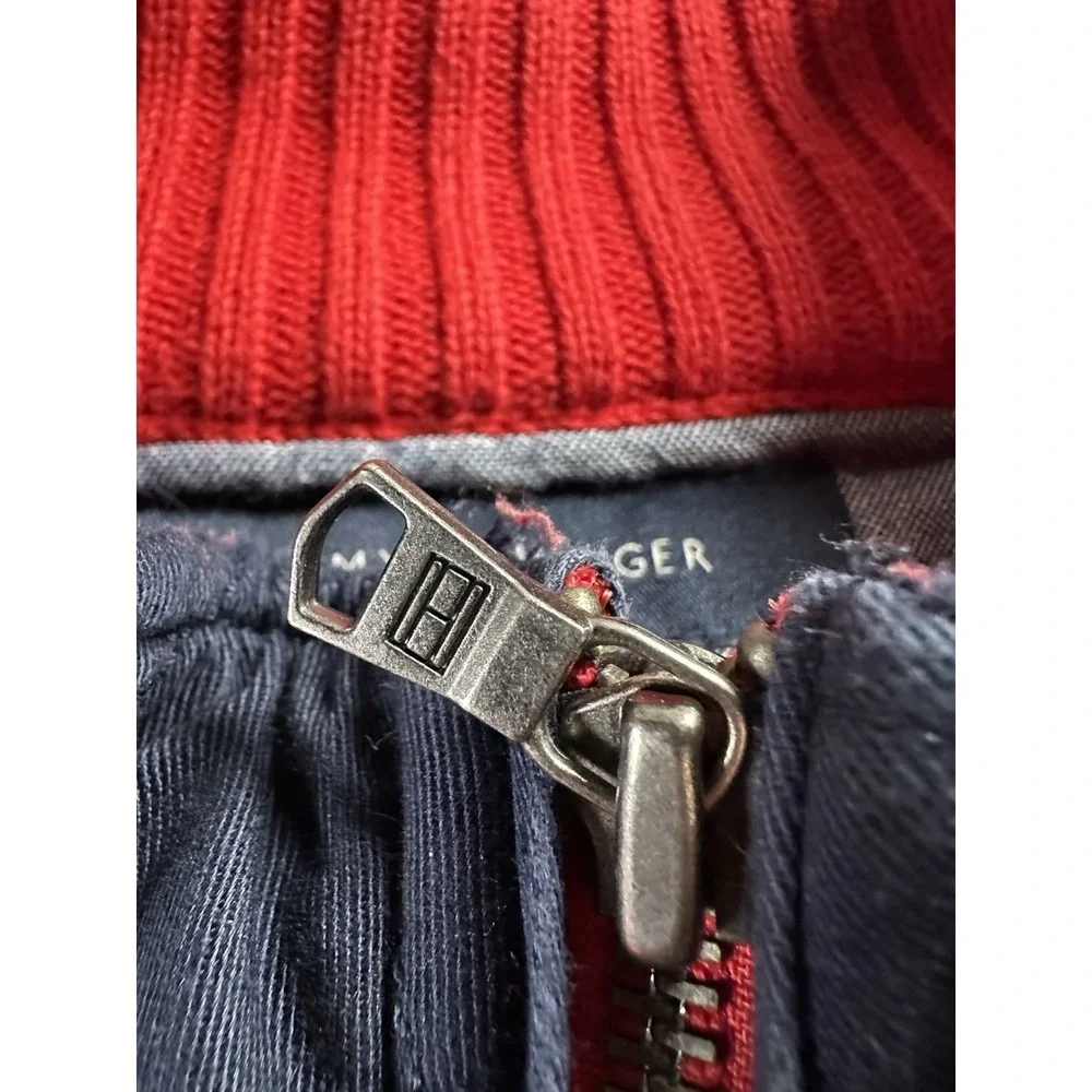 VTG Tommy Hilfiger 1/4 Zip Mens Largeee Sweater Pullover Red Embroidered Fleece